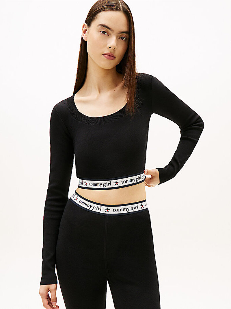 Kadın Tommy Girl Knitted Crop Kazak Siyah DW0DW22595BDS