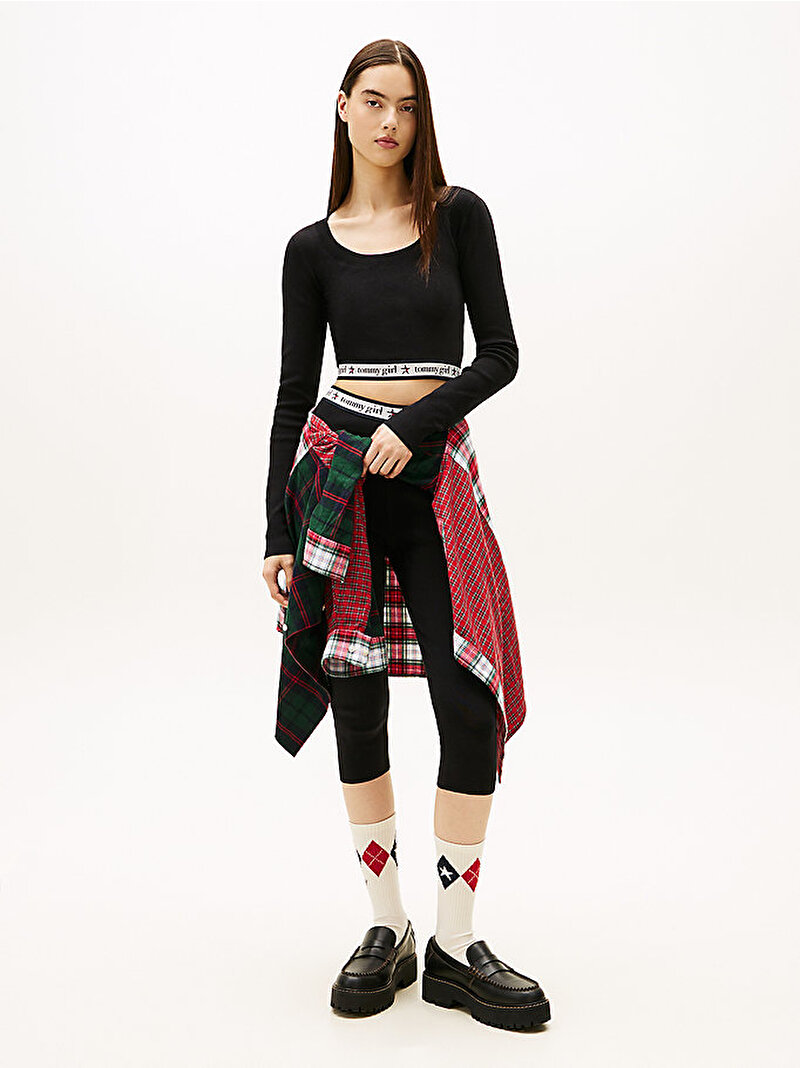 Kadın Tommy Girl Knitted Crop Kazak Siyah DW0DW22595BDS