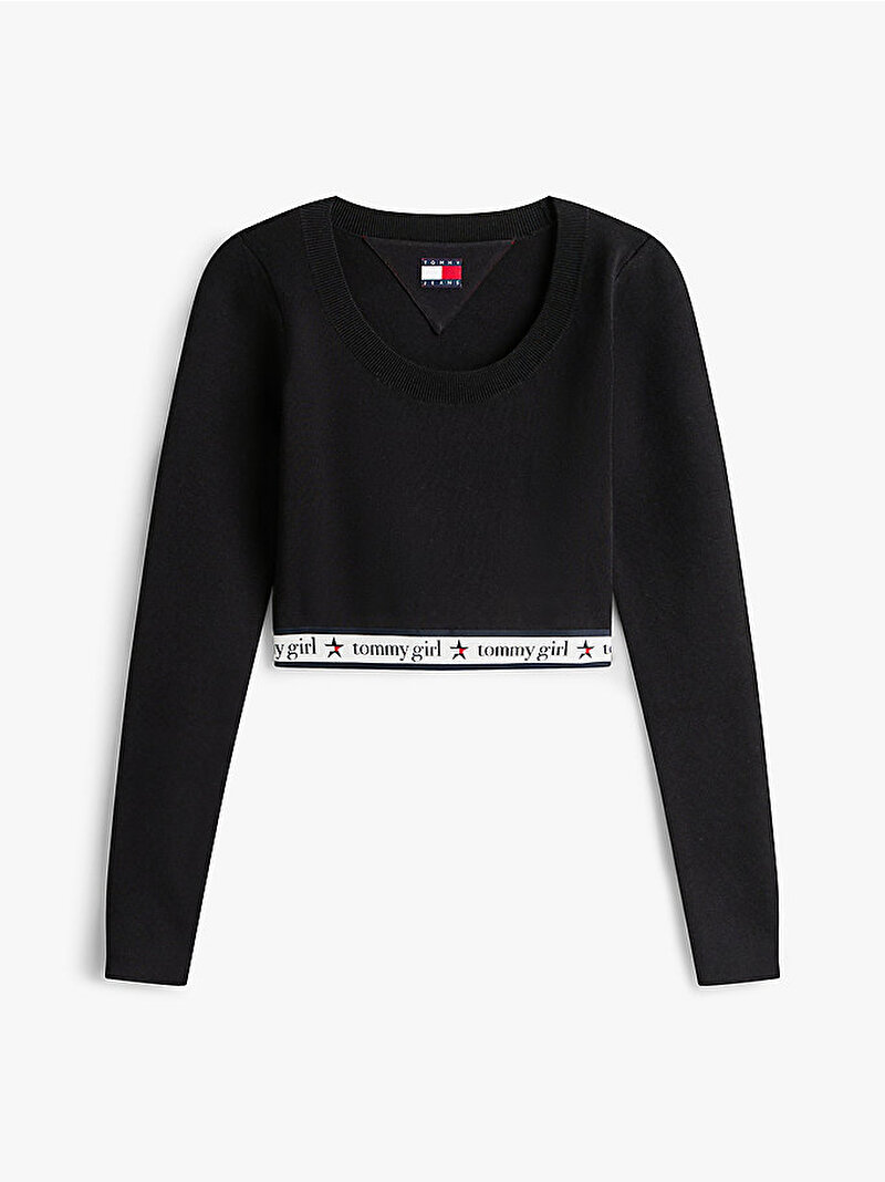 Kadın Tommy Girl Knitted Crop Kazak Siyah DW0DW22595BDS