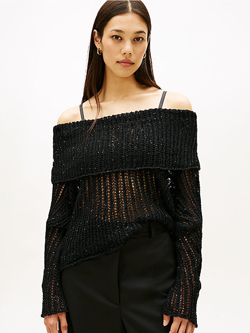 Kadın Festive Sequin Kazak Siyah WW0WW46762BDS