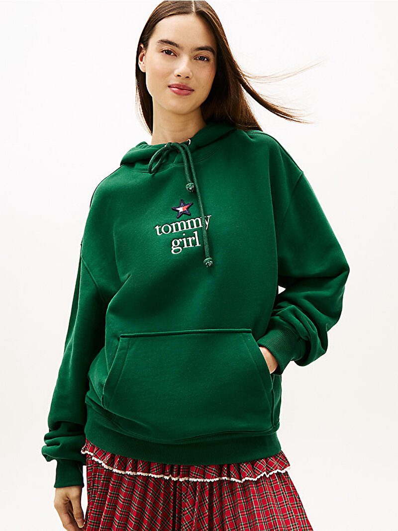 Unisex Tommy Girl Star Graphic Sweatshirt Yeşil DN0DN00099L6K