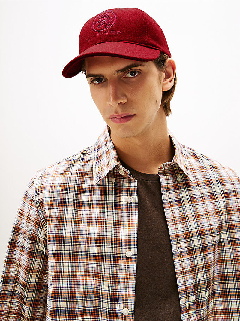 Erkek TH Crest Wool 6 Panel Şapka Kırmızı AM0AM13827XIT