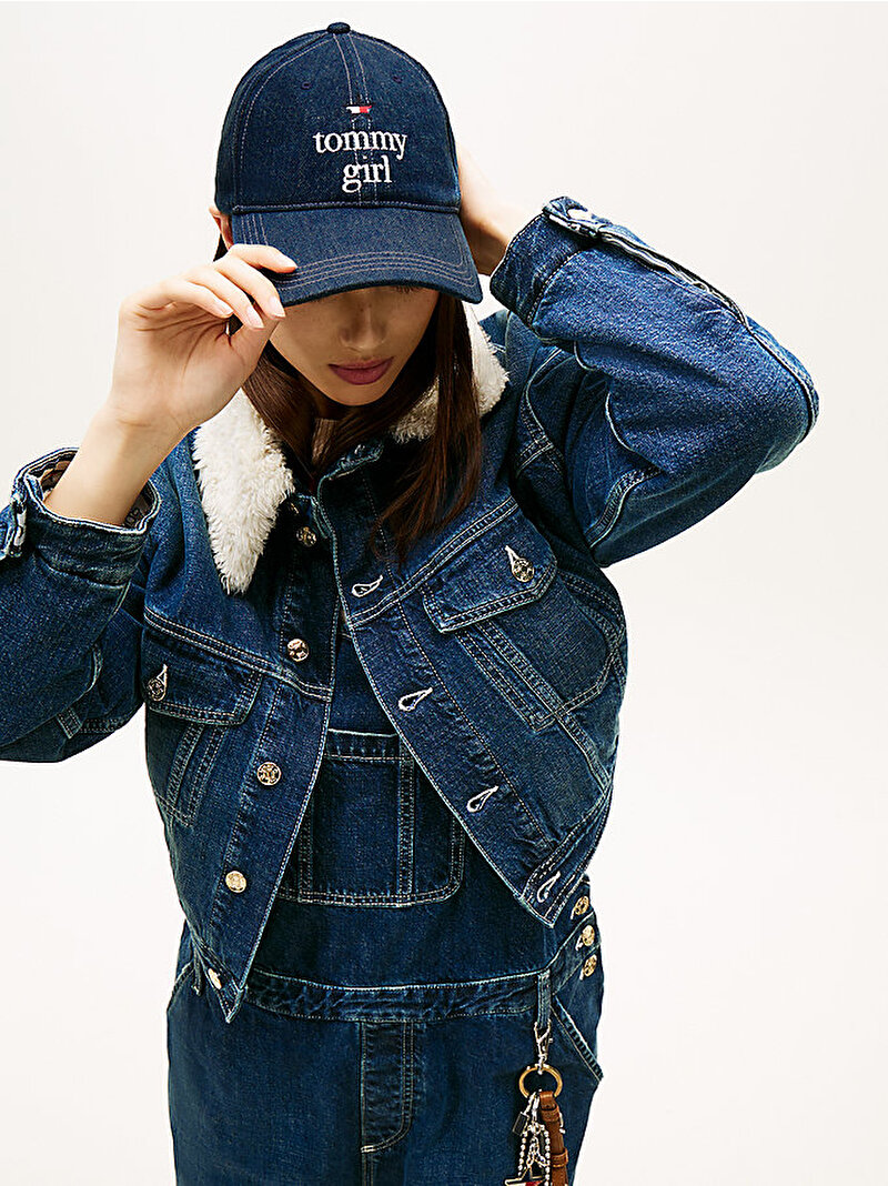 Kadın Tommy Girl 6 Panel Denim Şapka Mavi  AW0AW183161AF