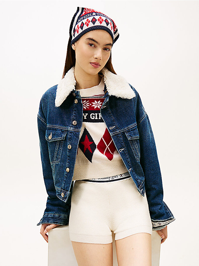 Kadın Tommy Girl Knitted Wool Şort Beyaz  DW0DW22502YBL