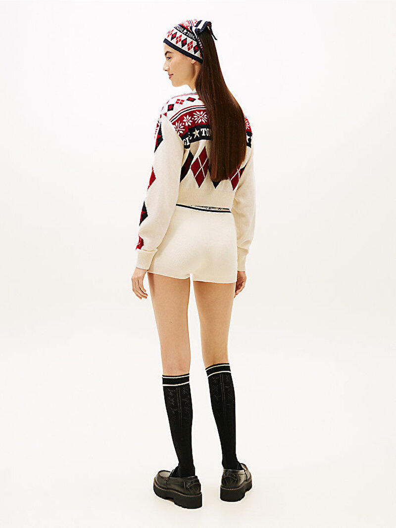Kadın Tommy Girl Knitted Wool Şort Beyaz  DW0DW22502YBL