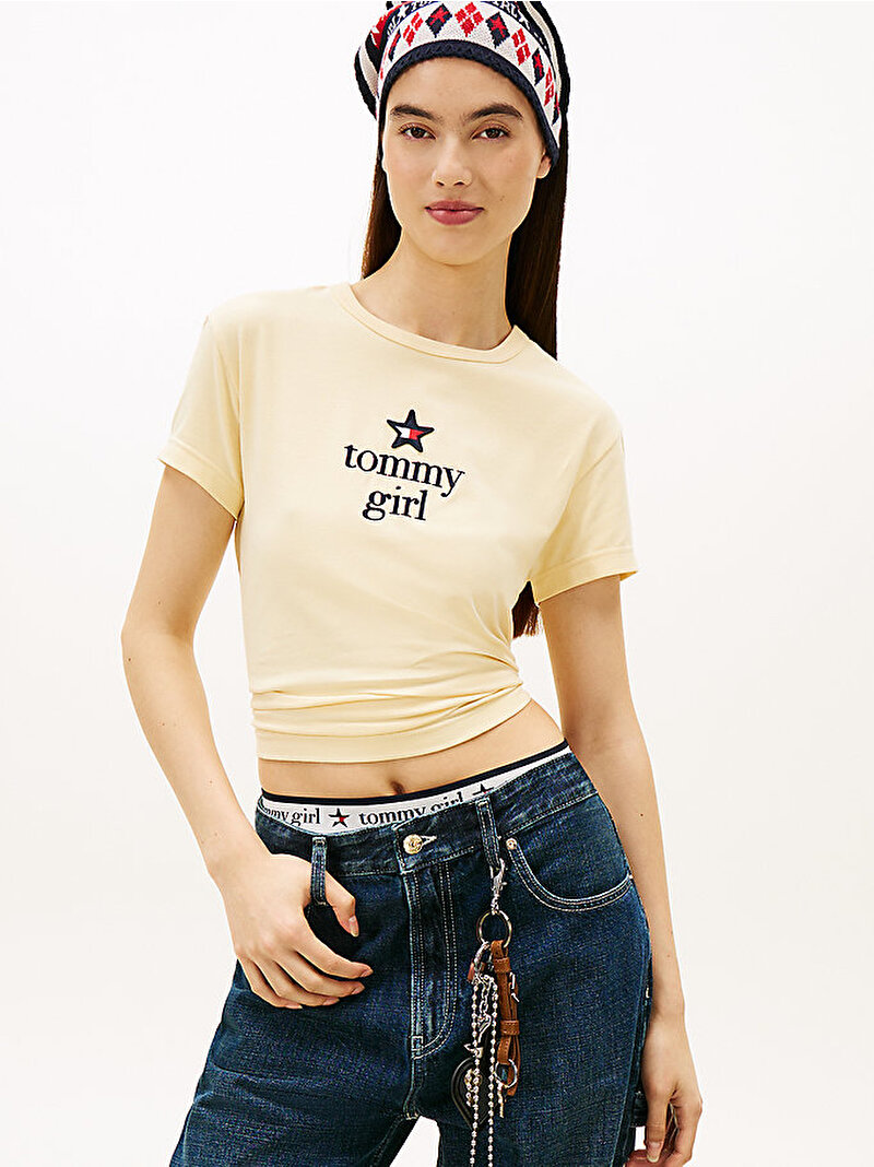 Unisex Tommy Girl Start Graphic T-shirt Bej  DN0DN00094ZGA