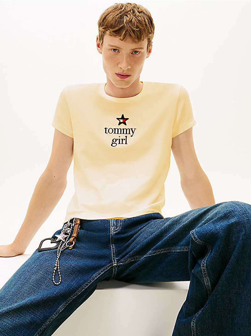 Unisex Tommy Girl Start Graphic T-shirt Bej  DN0DN00094ZGA