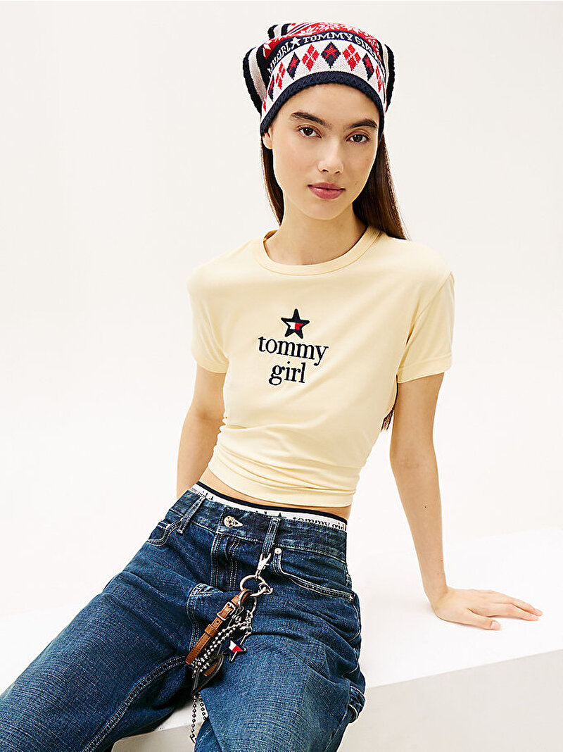 Unisex Tommy Girl Start Graphic T-shirt Bej  DN0DN00094ZGA