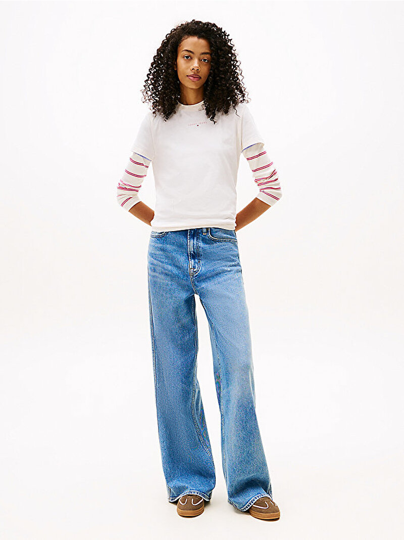 Kadın TJW Regular Linear T-shirt Beyaz  DW0DW21964YBH