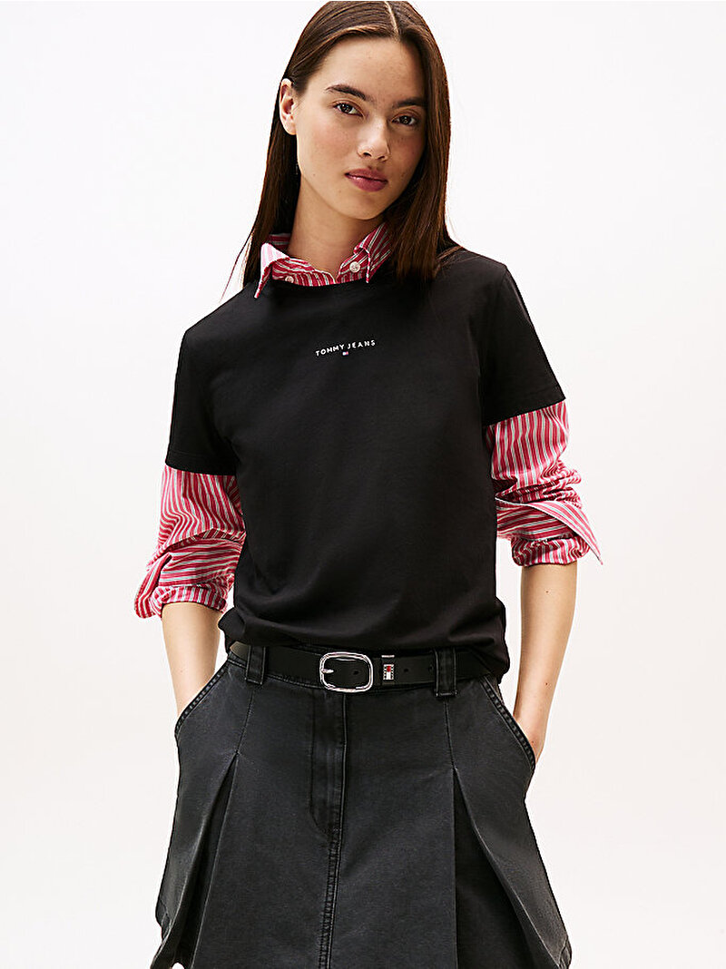 Kadın TJW Regular Linear T-shirt Siyah DW0DW21964BDS