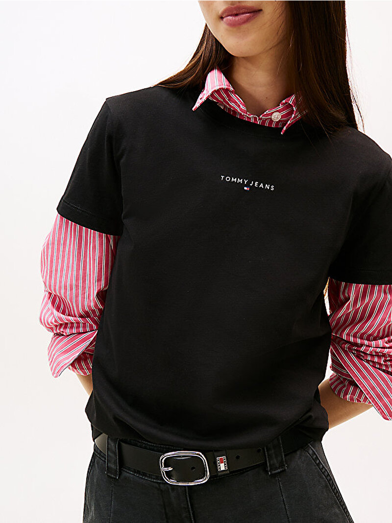 Kadın TJW Regular Linear T-shirt Siyah DW0DW21964BDS