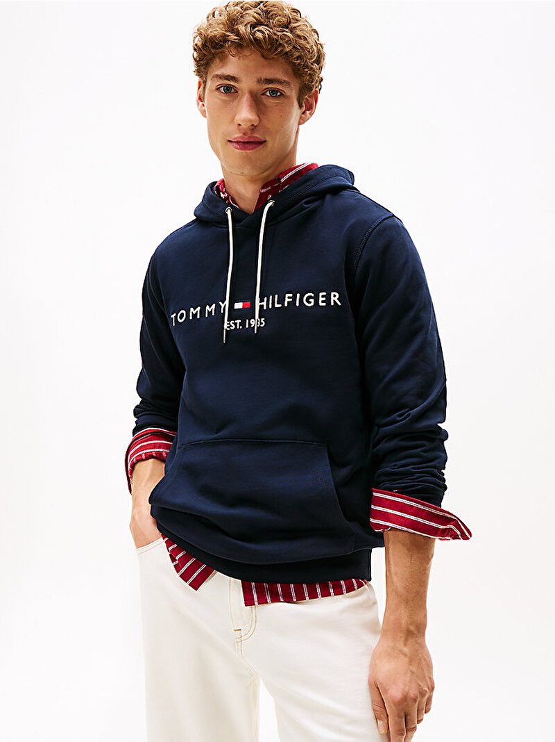 Erkek Tommy Logo Hoodie Lacivert MW0MW13720DW5