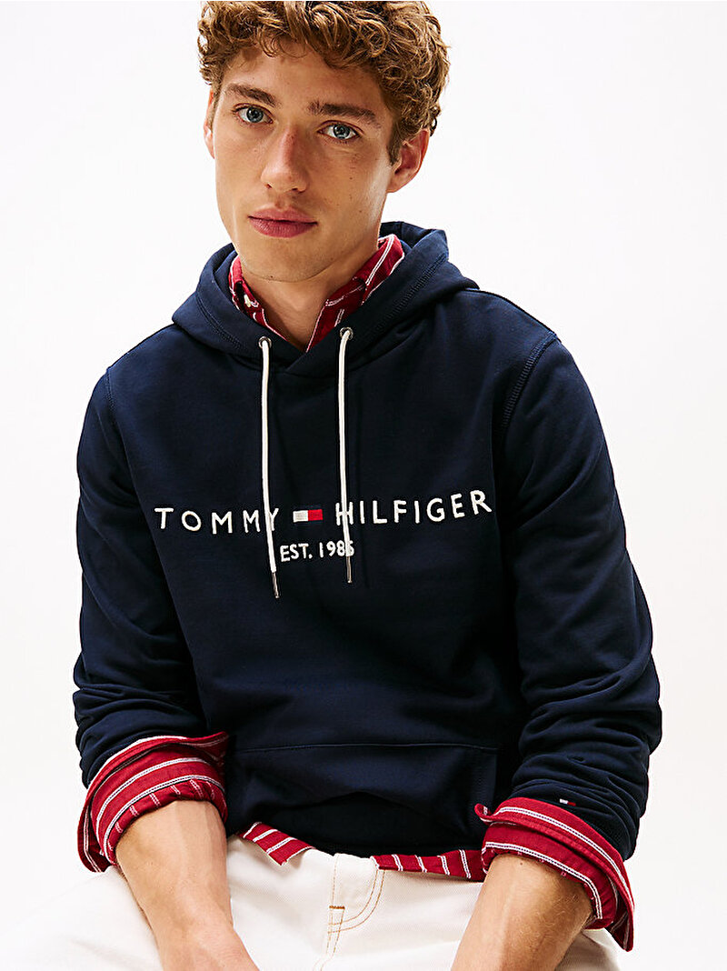 Erkek Tommy Logo Hoodie Lacivert MW0MW13720DW5