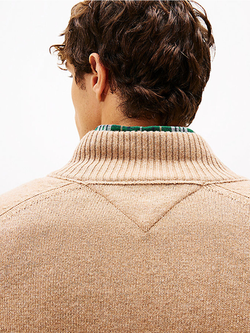 Erkek Lambswool Zip Mock Kazak Bej  MW0MW36536RE5