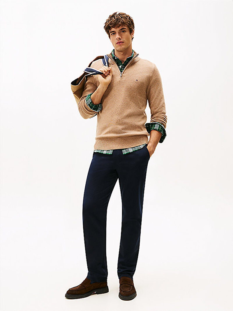 Erkek Lambswool Zip Mock Kazak Bej  MW0MW36536RE5