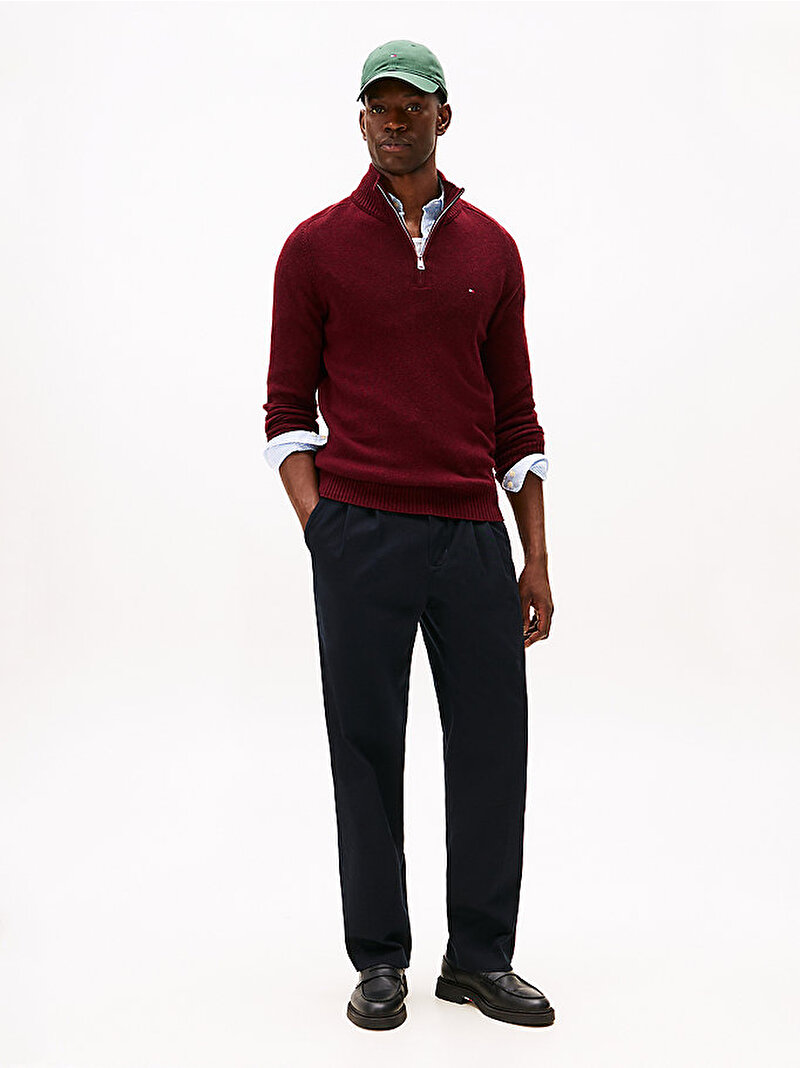 Erkek Lambswool Zip Mock Kazak Kırmızı MW0MW36536XT2