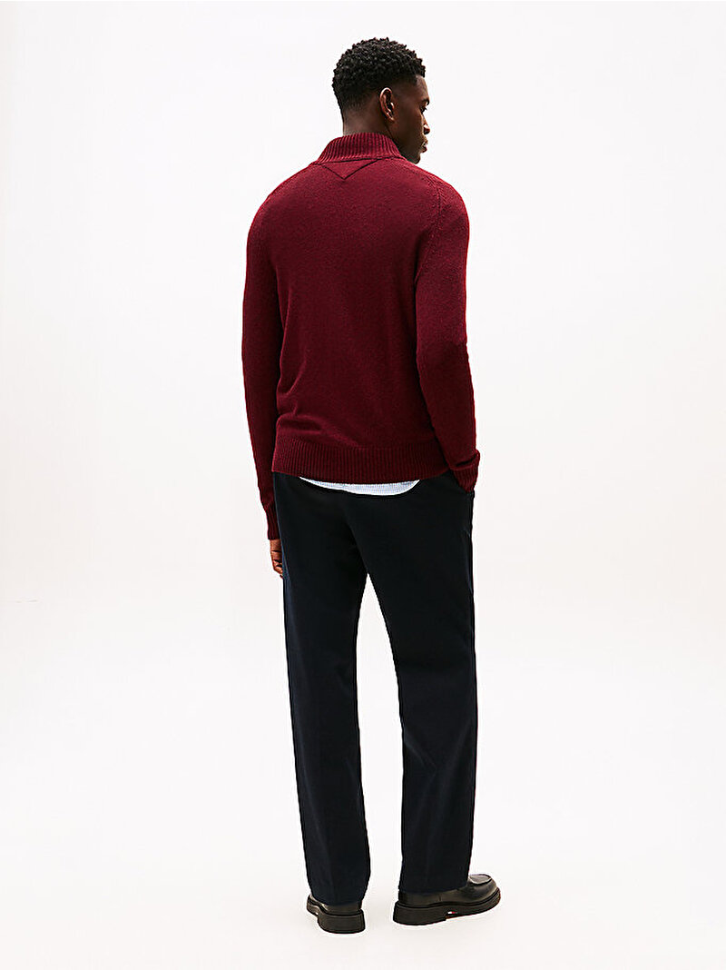 Erkek Lambswool Zip Mock Kazak Kırmızı MW0MW36536XT2