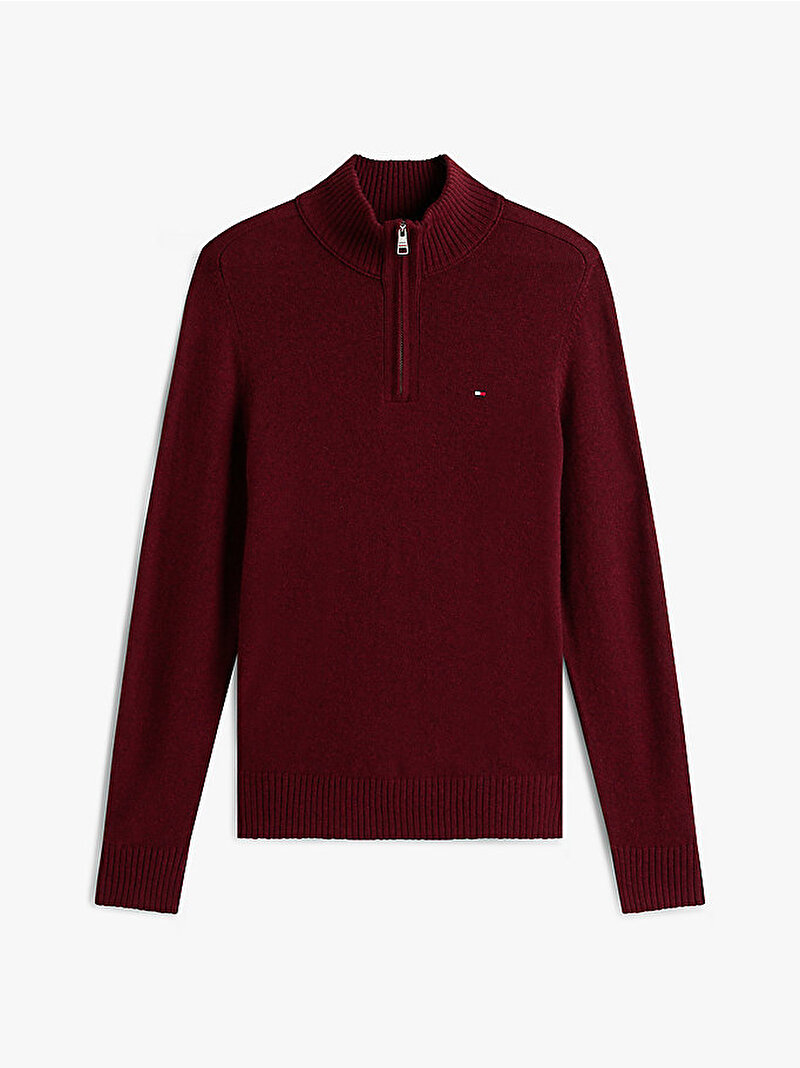 Erkek Lambswool Zip Mock Kazak Kırmızı MW0MW36536XT2