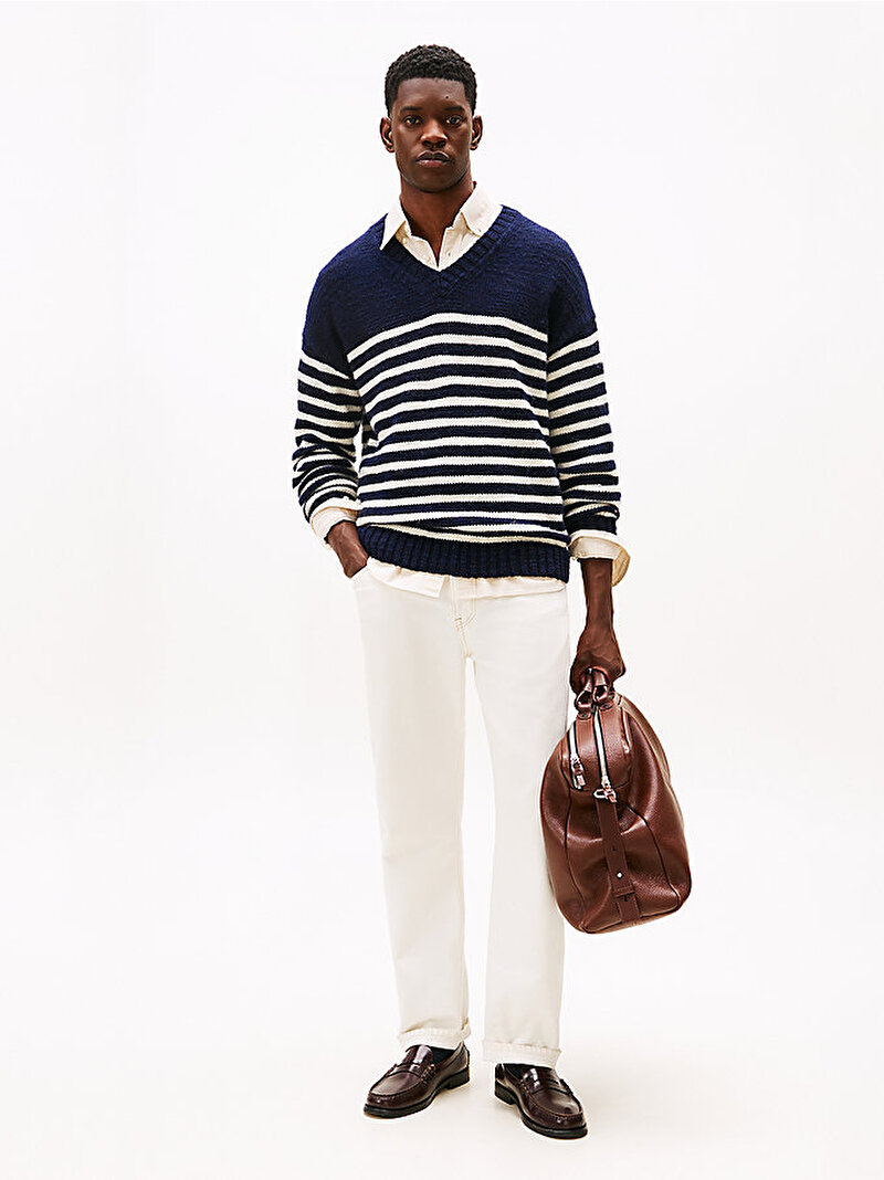 Erkek Flamed Wool V Neck Kazak Lacivert MW0MW404340A4