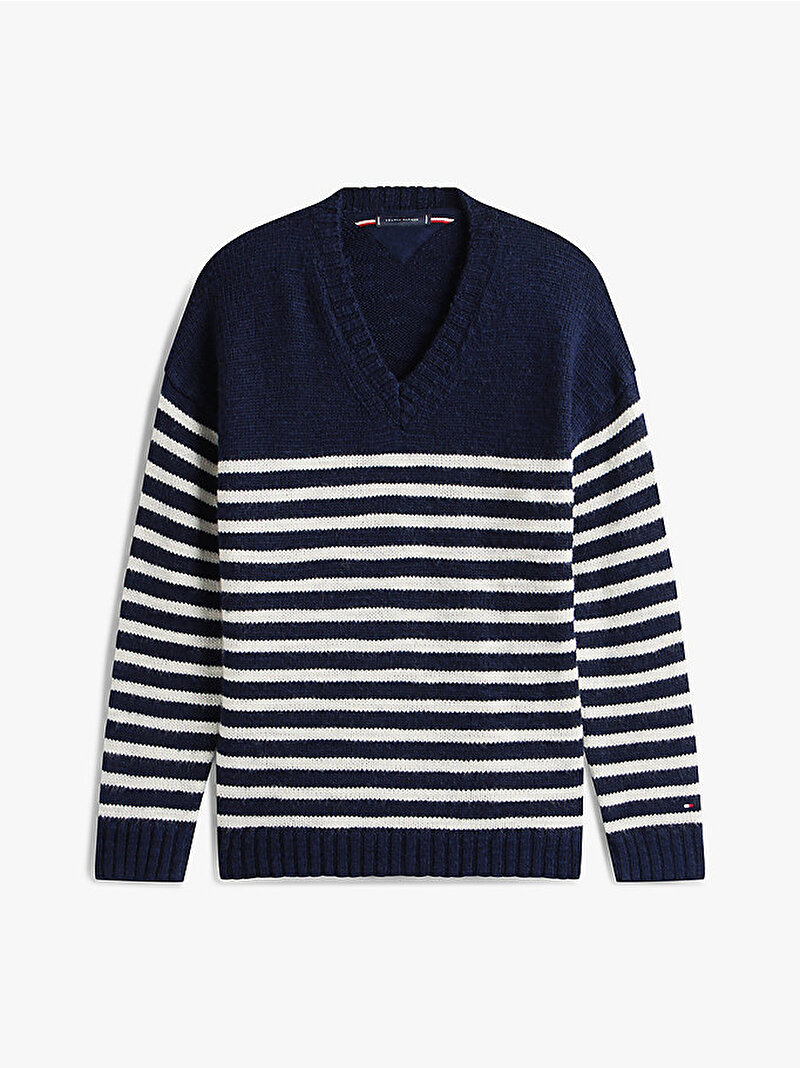 Erkek Flamed Wool V Neck Kazak Lacivert MW0MW404340A4