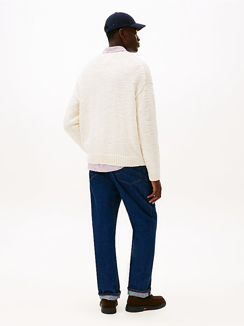 Erkek Flamed Wool V Neck Kazak Beyaz  MW0MW40434Z00