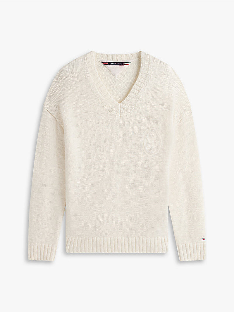 Erkek Flamed Wool V Neck Kazak Beyaz  MW0MW40434Z00