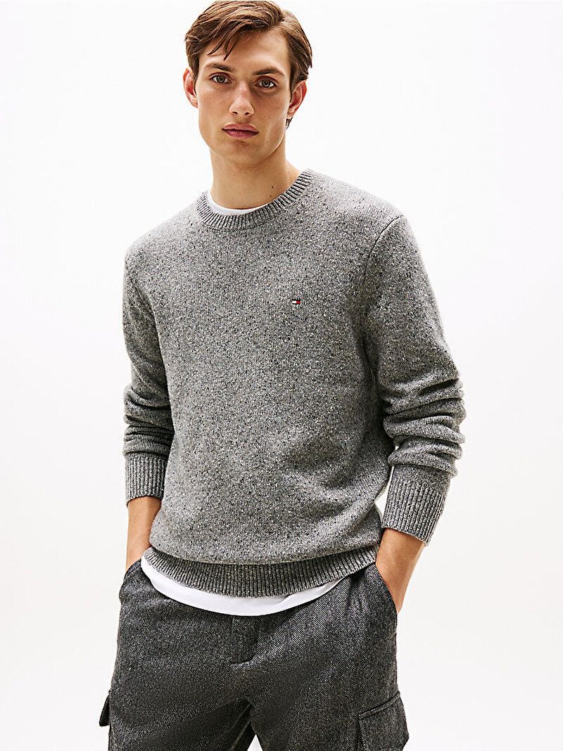 Erkek Lambswool Blend Done Kazak Gri MW0MW40435P91