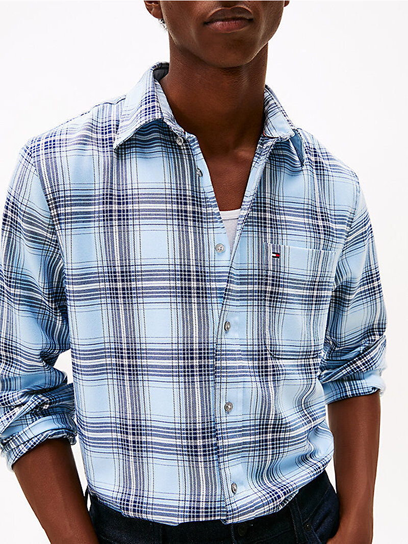 Erkek Soft Touch Blind Check Gömlek Mavi  MW0MW405100MS