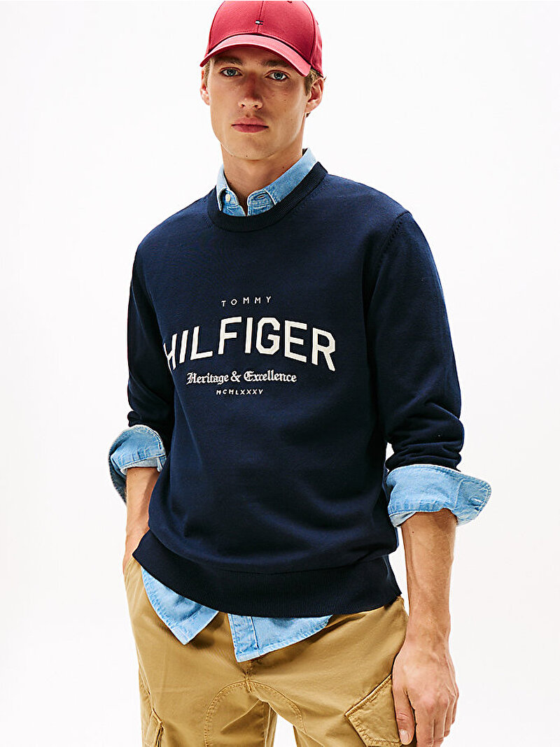 Erkek Brand İdentity Crew Kazak Lacivert MW0MW40851DW5