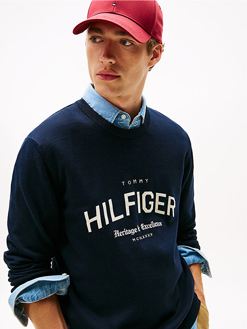 Erkek Brand İdentity Crew Kazak Lacivert MW0MW40851DW5