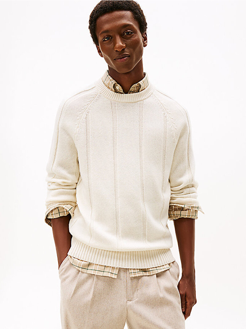 Erkek Dc Textured Stripe Kazak Beyaz  MW0MW40911Z00