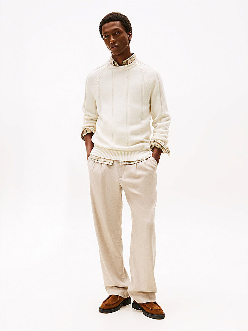 Erkek Dc Textured Stripe Kazak Beyaz  MW0MW40911Z00