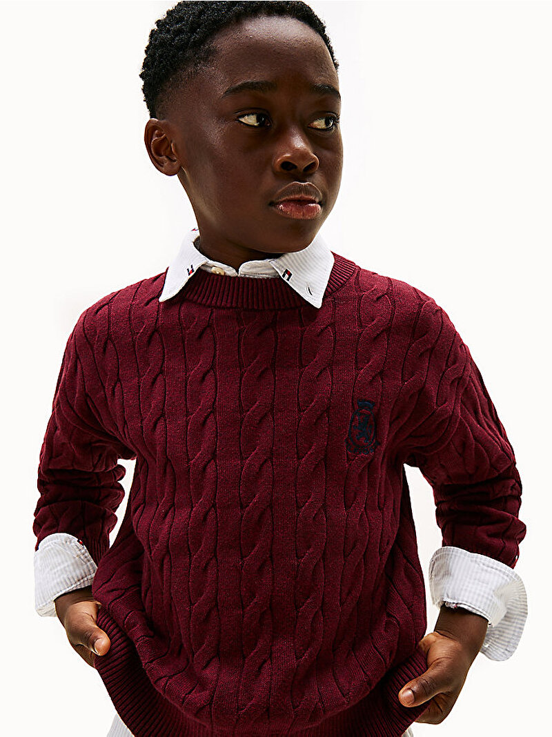Erkek Çocuk Cotton Cable Crest Kazak Kırmızı KB0KB10352XT2