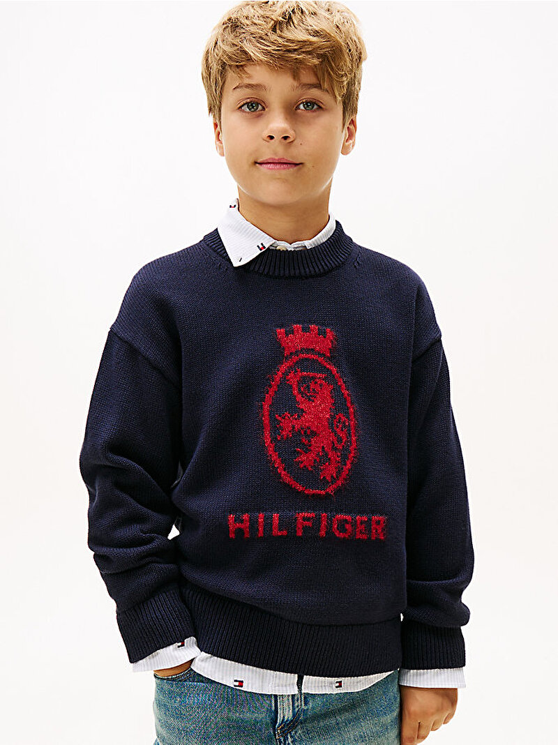 Erkek Çocuk Wool Crest Crew Neck Kazak Lacivert KB0KB10353DW5
