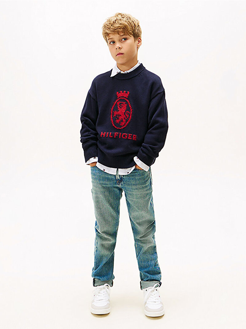 Erkek Çocuk Wool Crest Crew Neck Kazak Lacivert KB0KB10353DW5