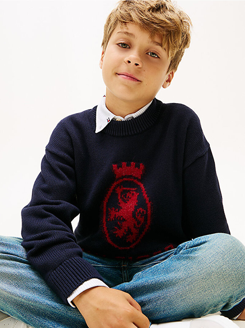 Erkek Çocuk Wool Crest Crew Neck Kazak Lacivert KB0KB10353DW5