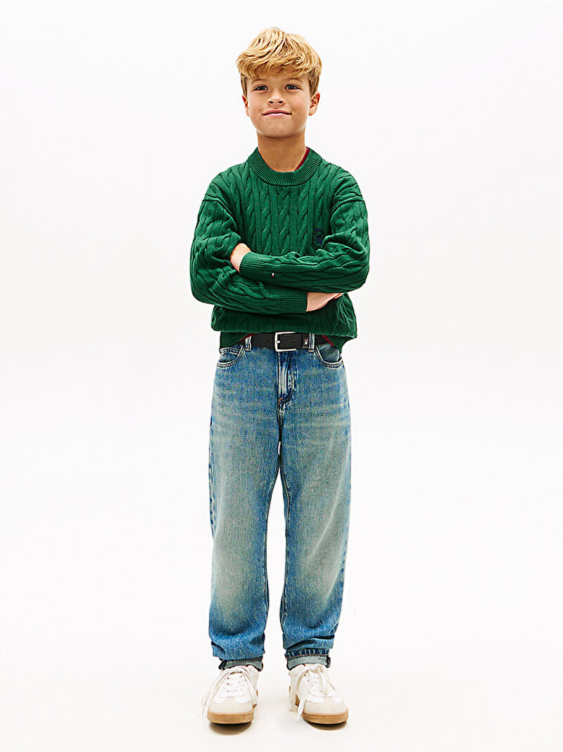 Erkek Çocuk Cotton Cable Crest Kazak Yeşil KB0KB10352L6K