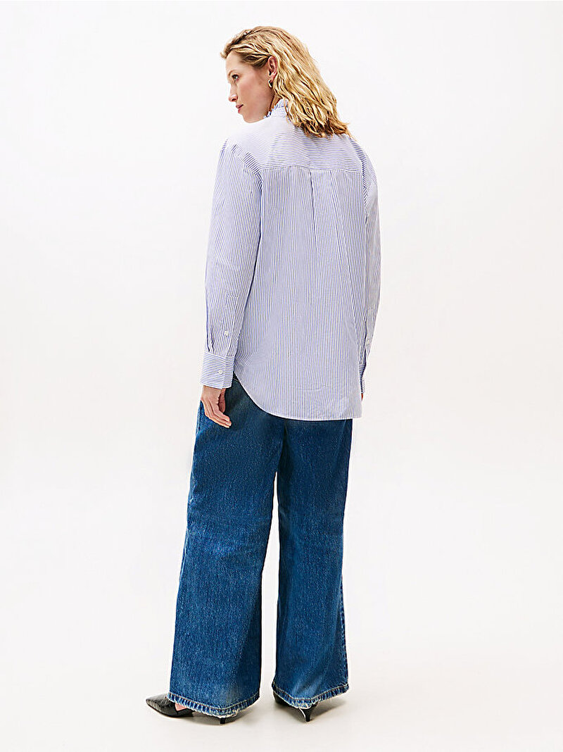 Kadın Poplin Ruffle Gömlek Mavi  WW0WW468480X7