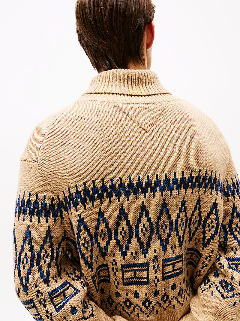 Erkek Pleaced Fairisle Wool Kazak Bej  MW0MW40843ADN