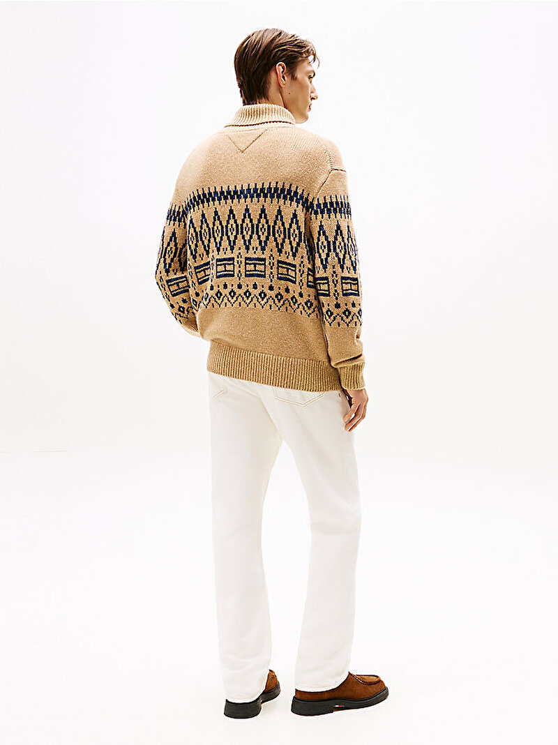 Erkek Pleaced Fairisle Wool Kazak Bej  MW0MW40843ADN