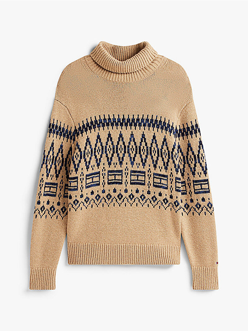 Erkek Pleaced Fairisle Wool Kazak Bej  MW0MW40843ADN