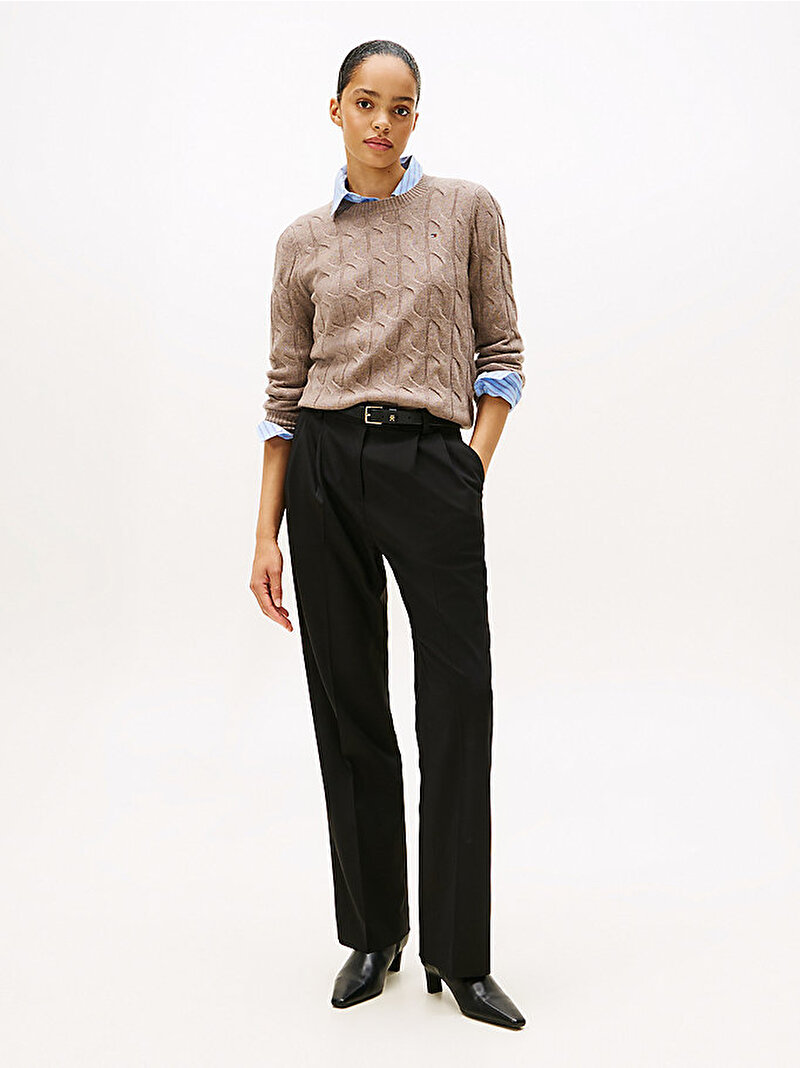 Kadın Soft Wool Cable C-neck Kazak Bej  WW0WW43586ADL