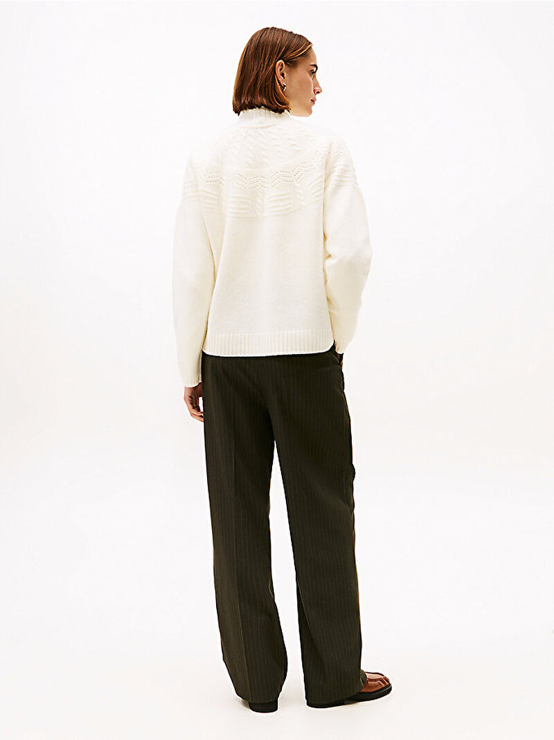 Kadın Tonal Fairisle Mock Neck Kazak Beyaz  WW0WW47645Z00