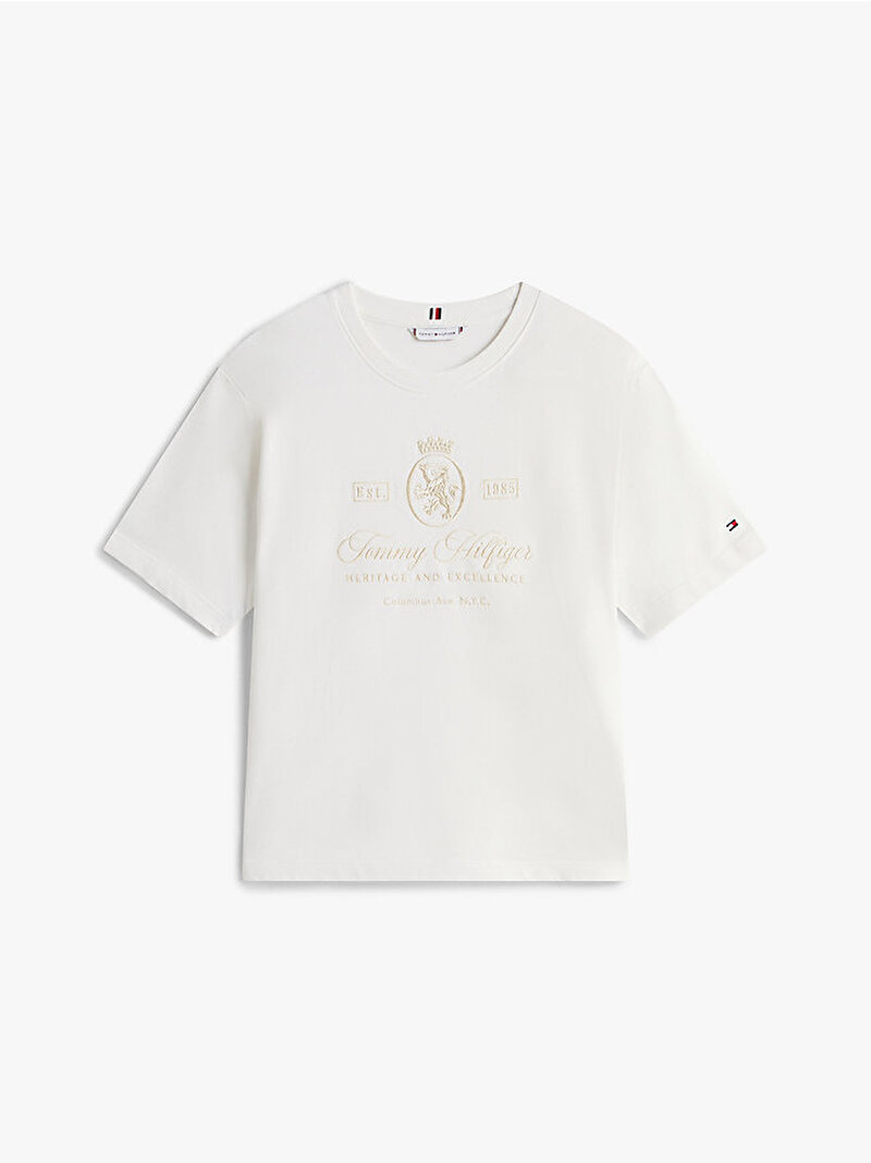 Kadın Varsity Crest Relax T-shirt Ekru WW0WW46118YBL