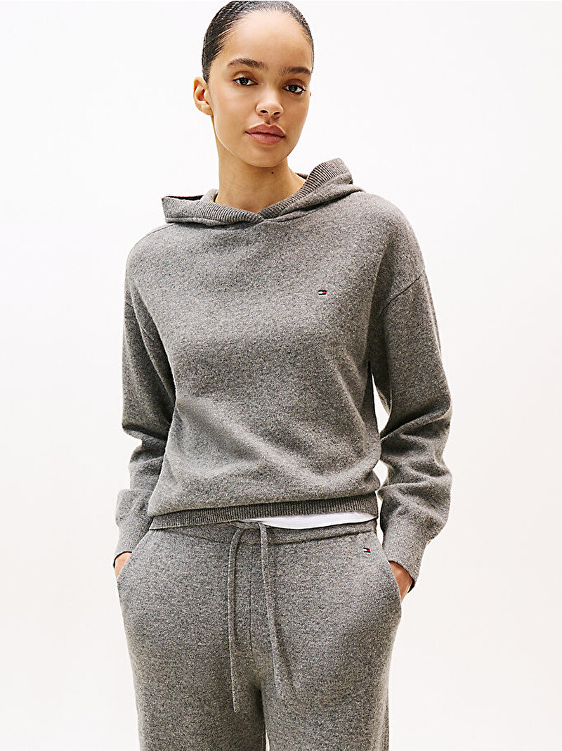 Kadın Knit Hoodie Pijama Üstü Gri UW0UW06086P4A