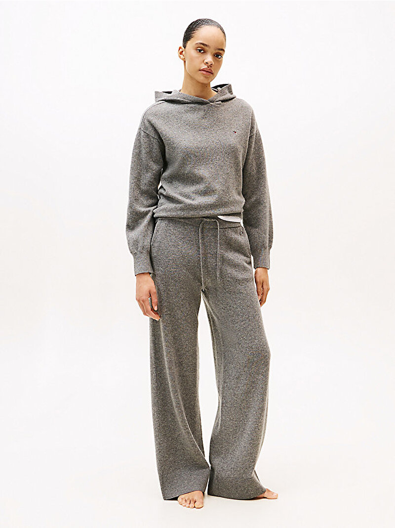 Kadın Knit Hoodie Pijama Üstü Gri UW0UW06086P4A