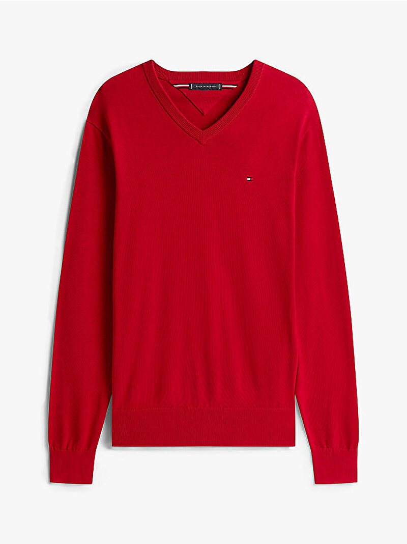 Erkek Essential Cotton V-neck Kazak Kırmızı MW0MW14745XLD