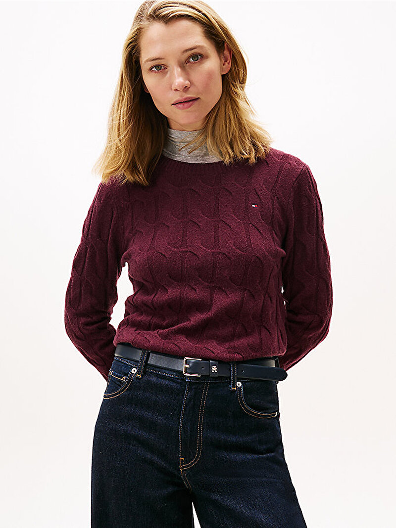 Kadın Soft Wool Cable C-neck Kazak Kırmızı WW0WW43586XIH