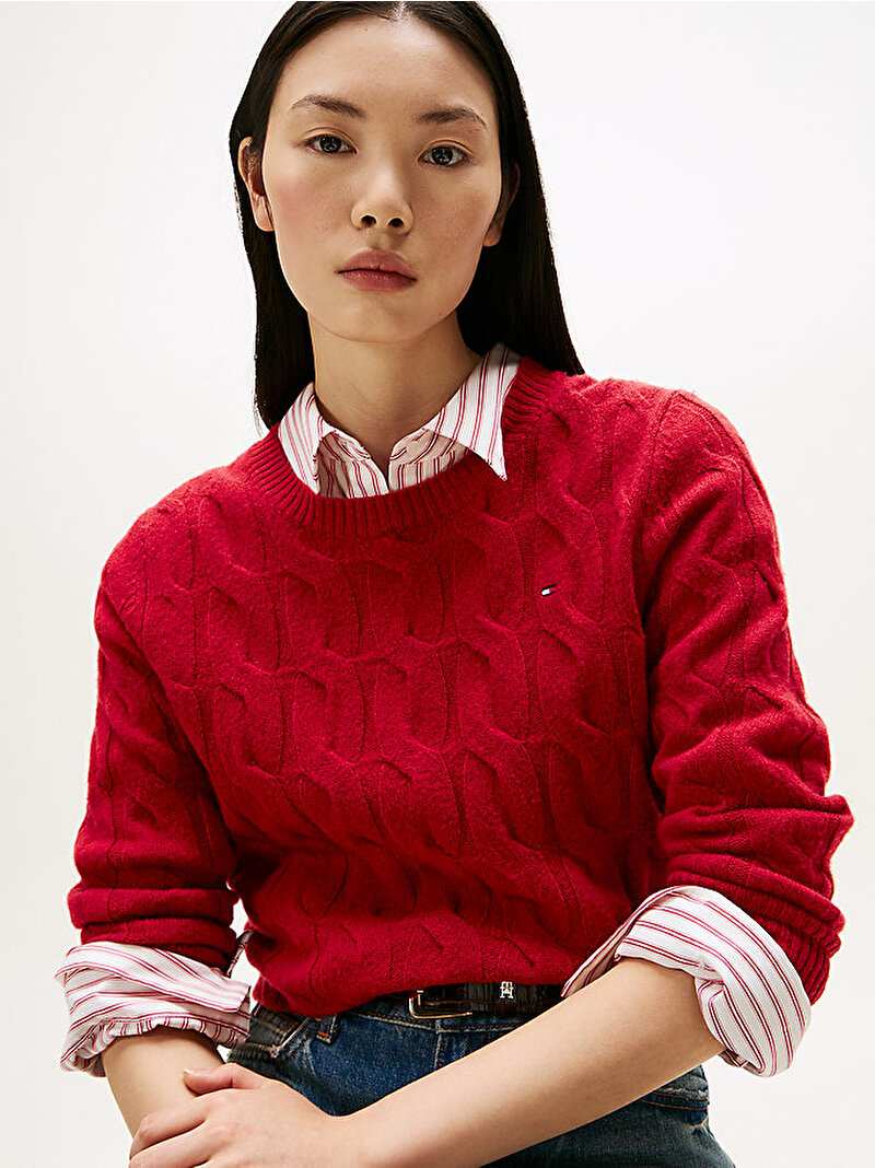 Kadın Soft Wool Cable C-neck Kazak Kırmızı WW0WW43586XIT