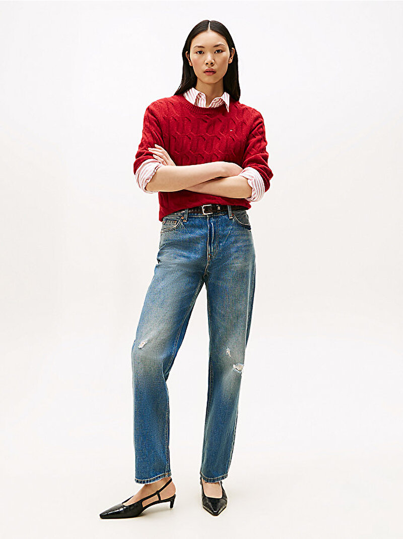 Kadın Soft Wool Cable C-neck Kazak Kırmızı WW0WW43586XIT